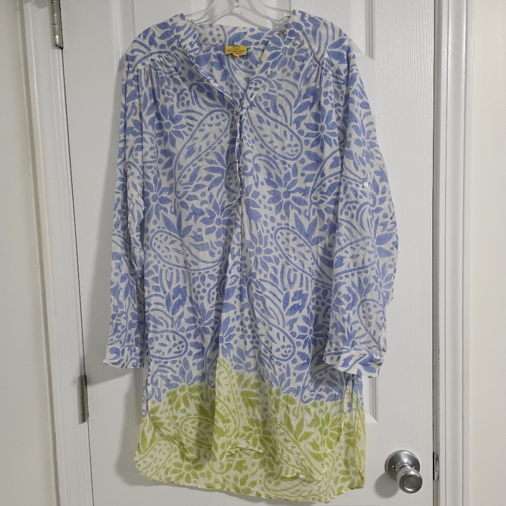 Womens Large Roberta Roller Rabit Blue White & Green  Tunic